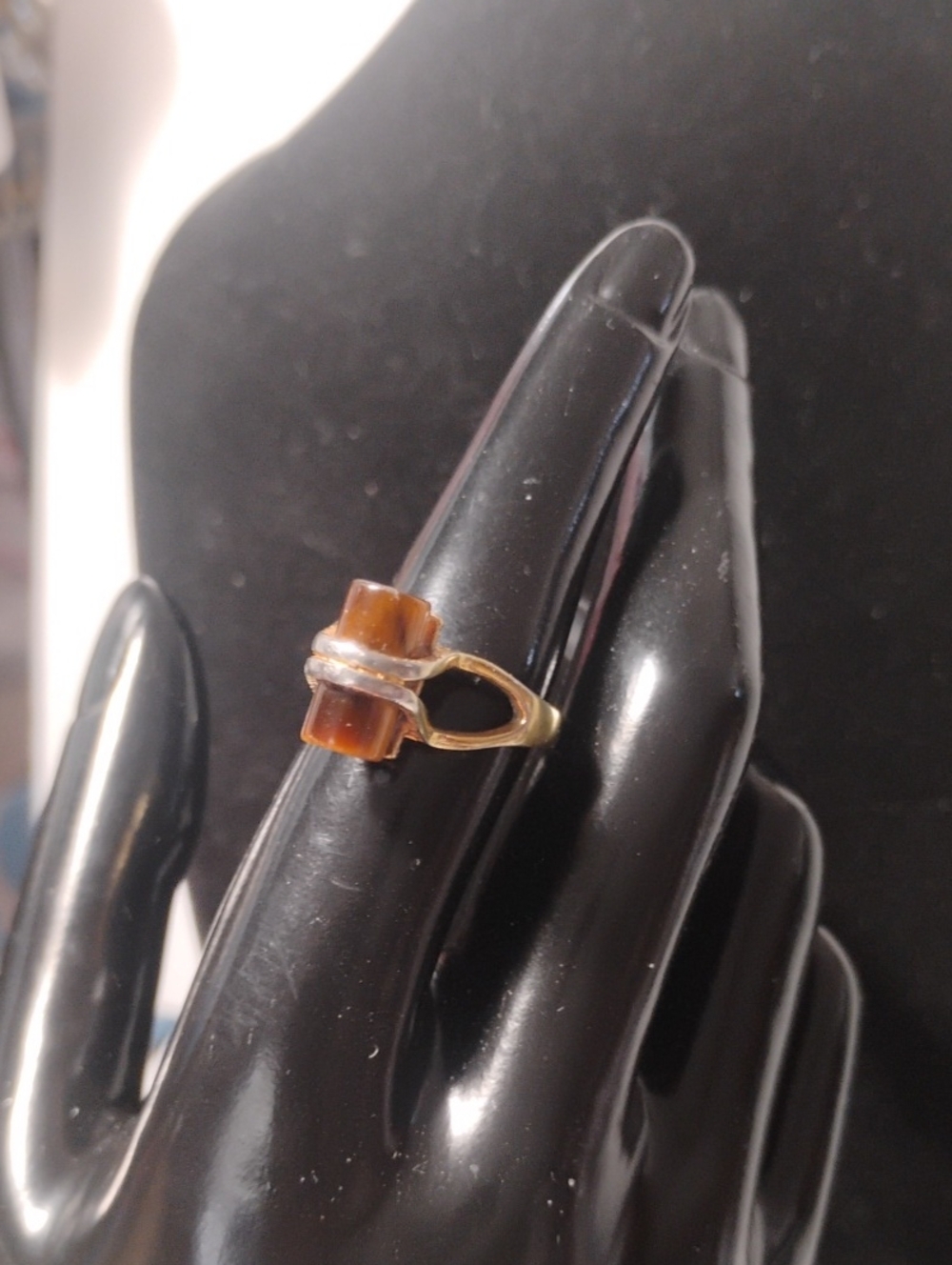 8K HGE Amber Or Tiger Eye Ring Size 7